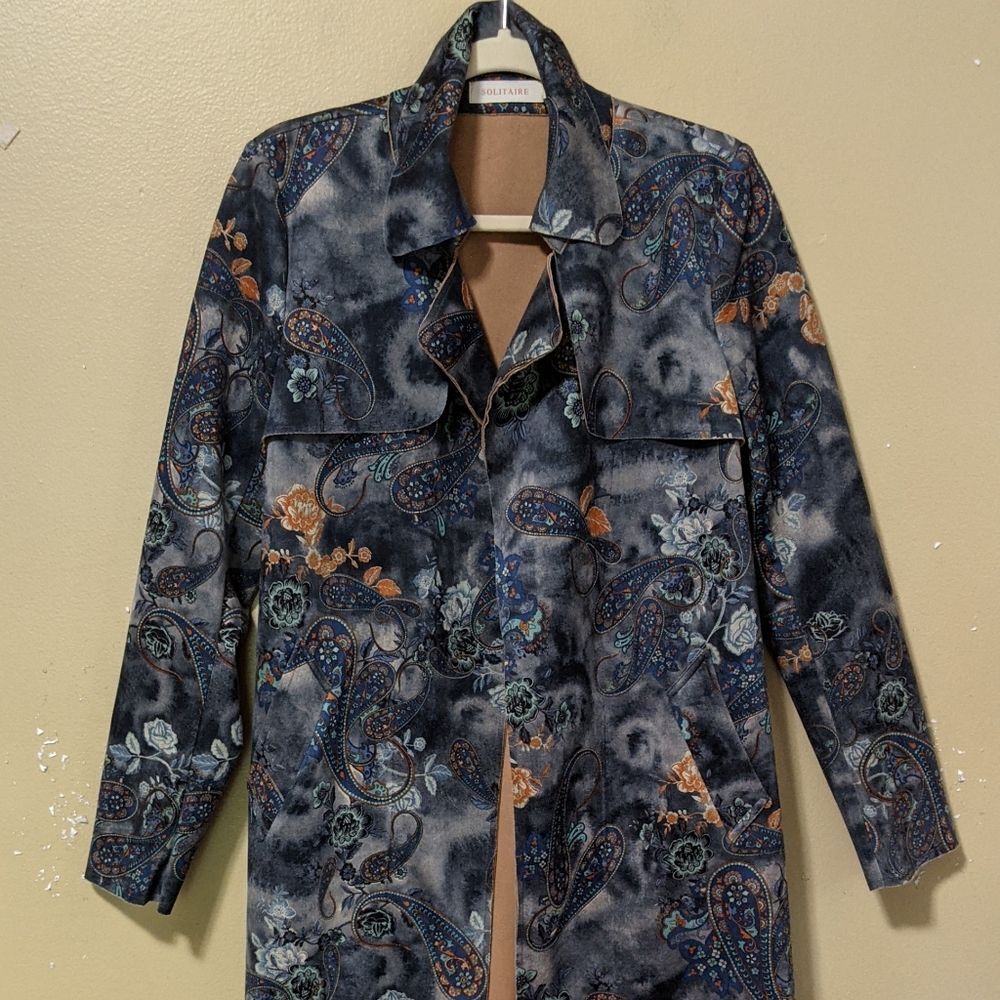 Solitaire women's faux suede belted paisley floral boho 20-658 career jacket M - Picture 9 of 9